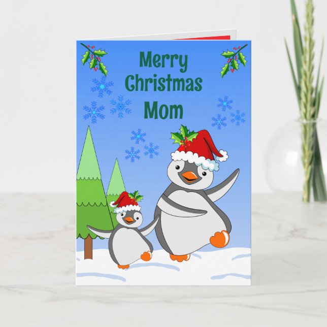 Cartão de Natal Dobrado de Pinguins (Frente)