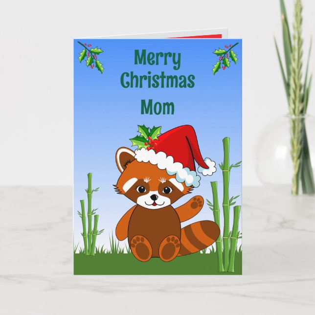 Cartão de Natal Dobrado do Panda Vermelho (Frente)