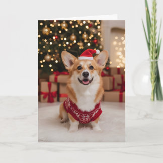 Cartão de Natal Dobrado Personalizado com Corgi Fo