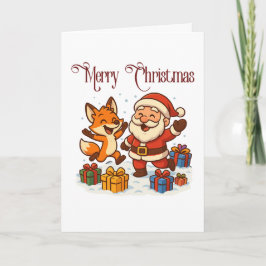 Cartão de Natal Dobrado Raposa e Papai Noel