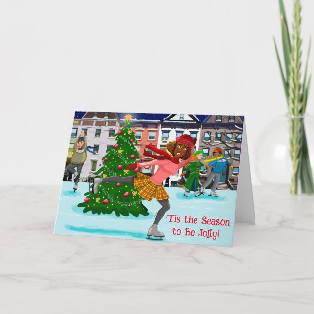 Cartão de Natal Dobrável Cena de Natal (Patinação) (Frente)