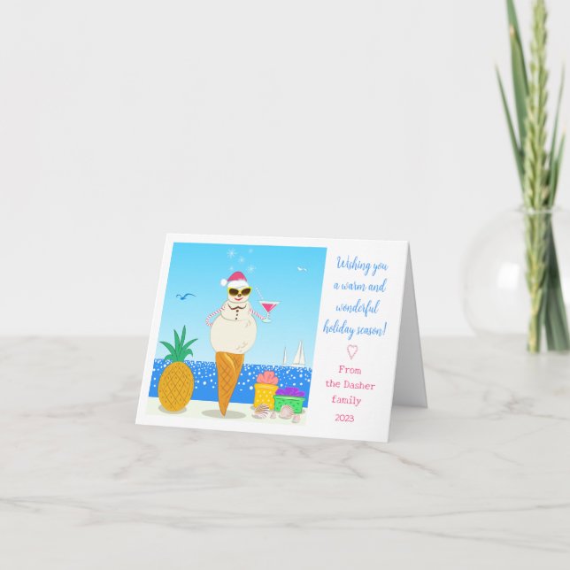 Cartão de Natal Dobrável com Papai Noel Tropical (Frente)