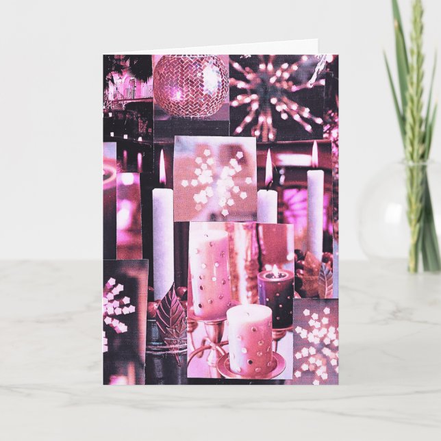 Cartão de Natal Dobrável de Velas e Brilhos (Frente)