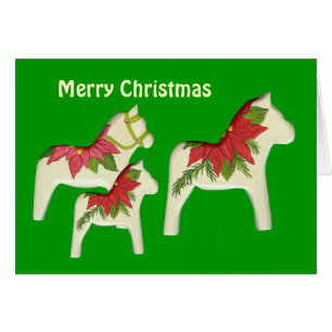 Cartão de Natal dos cavalos da poinsétia