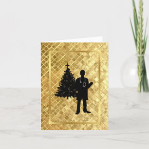 Cartão de Natal Dourado com Silhueta de Médico Mas