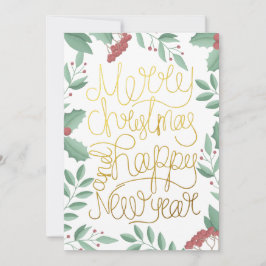 Cartão de Natal Dourado de Script Floral Moderno p
