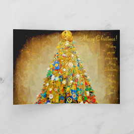 Cartão de Natal dourado e verde estilo Gustav Klim