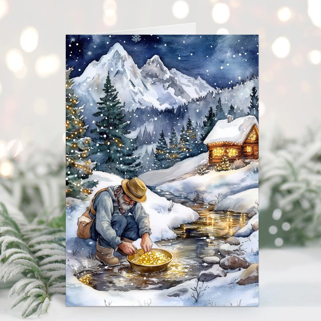 Cartão de Natal Dourado Miner Dourado (Gold Mining Christmas Card)