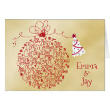 Cartão de Natal Dourado moderno com o nome da famí