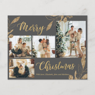 Cartão de Natal Dourado para Cinzas Elegantes