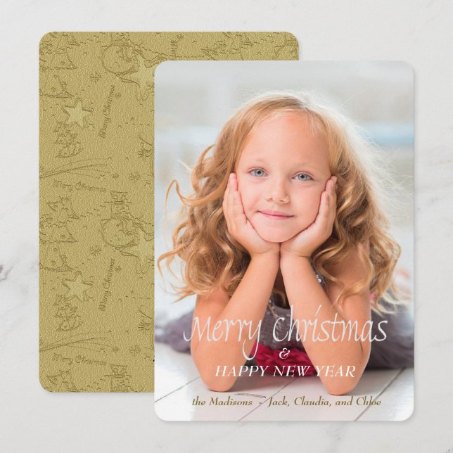 Cartão de Natal Dourado Snowman Scribble (Frente/Verso)