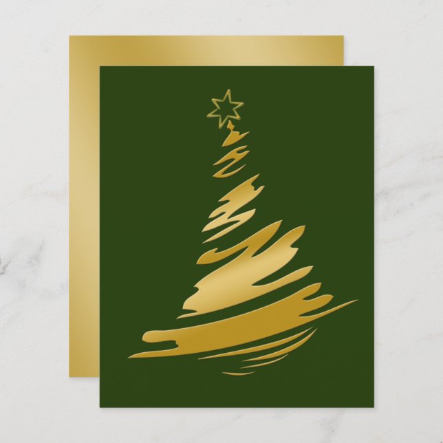 Cartão de Natal Dourado verde para o orçamento (Frente/Verso)