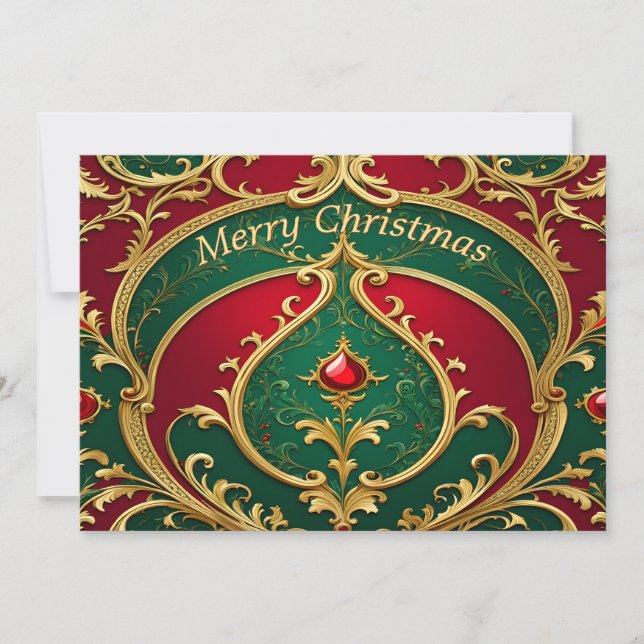 Cartão de Natal Dourado Vermelho Verde (Frente)