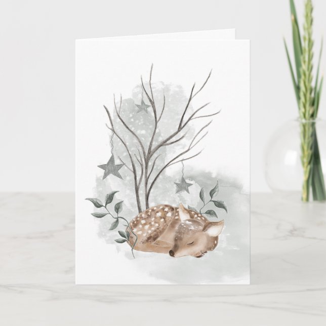 Cartão de Natal e Ano Novo de cervo em aquarela (Frente)