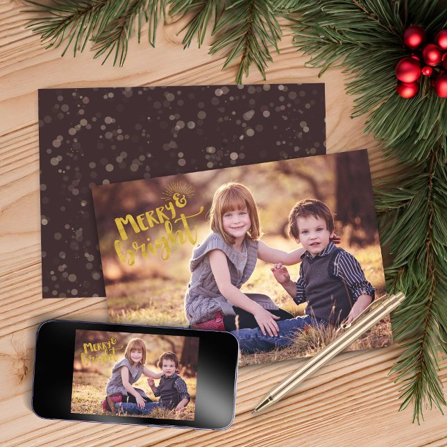 Cartão de Natal EDITABLE Feliz e Bright (Merry and Bright Photo Christmas Card)