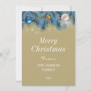 Cartão de Natal Elegante Azul e Dourado