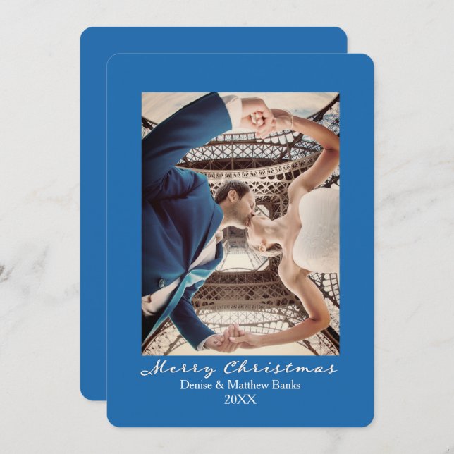 Cartão de Natal Elegante Azul Nebulas de Cor Sólid (Frente/Verso)