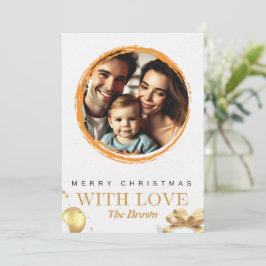 Cartão de Natal Elegante branco e Dourado com amor