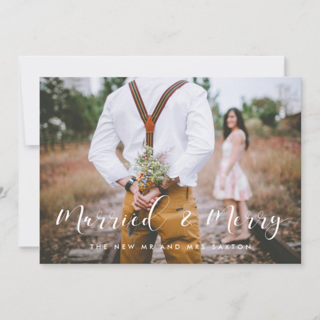 Cartão de Natal elegante, casado e Feliz (Frente)