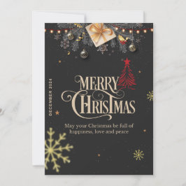 Cartão de Natal Elegante com Decor Dourado e Verme