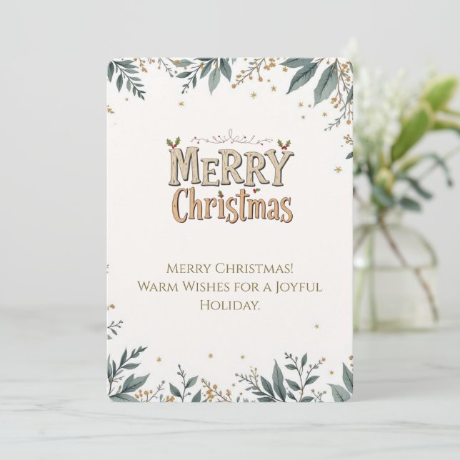 Cartão de Natal Elegante com Folhagem Festiva. (Em pé/Frente)
