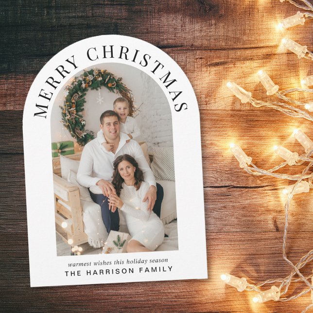 Cartão de Natal Elegante de Arch de Natal Feliz (Share the love and warmth of the holiday season with this personalized photo Christmas arch card)