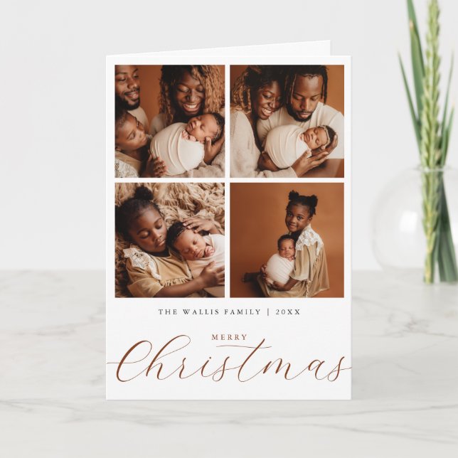 Cartão de Natal Elegante de Colagem de Fotos Dobra (Frente)