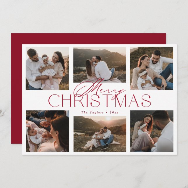 Cartão de Natal Elegante de Seis Fotos (Frente/Verso)