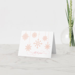 Cartão de Natal Elegante e cor-de-rosa com flocos