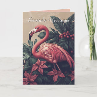 Cartão de Natal Elegante Flamingo e Poinsettia