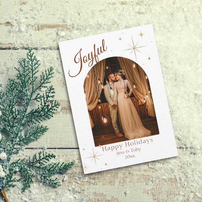 Cartão de Natal Elegante Joyful (Joyful Elegant Photo Christmas Card)