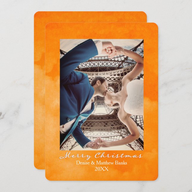 Cartão de Natal Elegante Laranja Laranja Elegante (Frente/Verso)