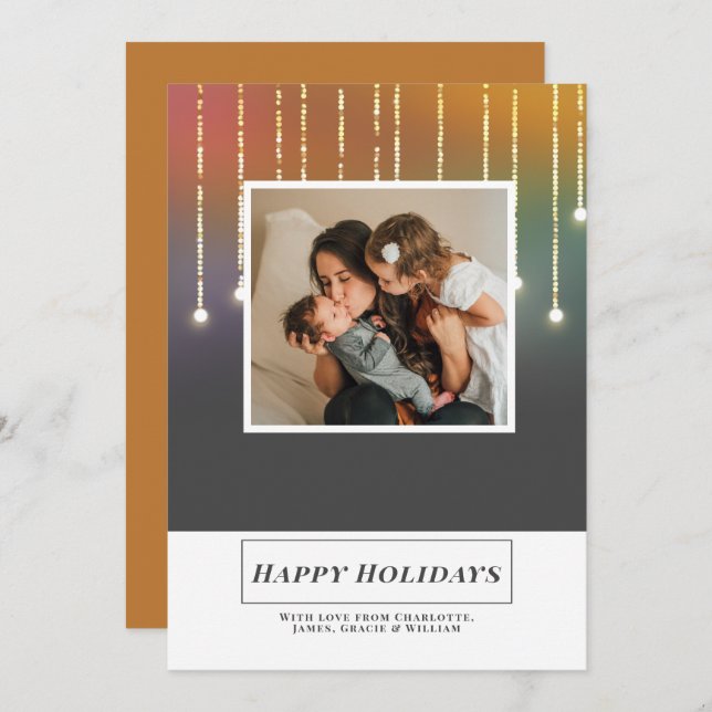 Cartão de Natal Elegante para Luzes de Férias (Frente/Verso)