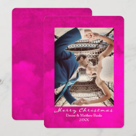 Cartão de Natal Elegante Pavão Rosa Aquarela