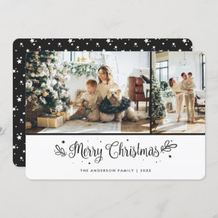 Cartão de Natal Elegante Preto para Foto e Preto