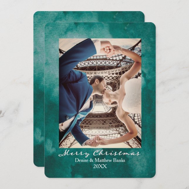 Cartão de Natal Elegante Quetzal Verde em Aquarela (Frente/Verso)