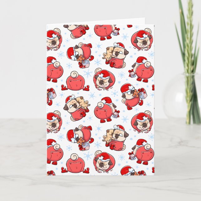 Cartão de Natal Elf Pugs (Frente)