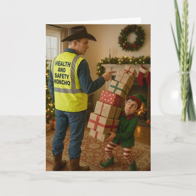 Cartão de Natal - Elfo e Segurança (Frente)