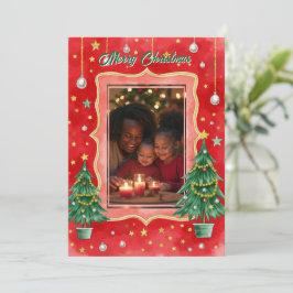 Cartão de Natal em Aquarela com foto pessoal Merry