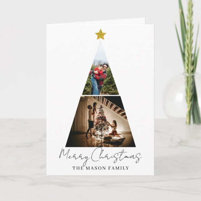 Cartão de Natal em forma de árvore com 2 fotos (Frente)