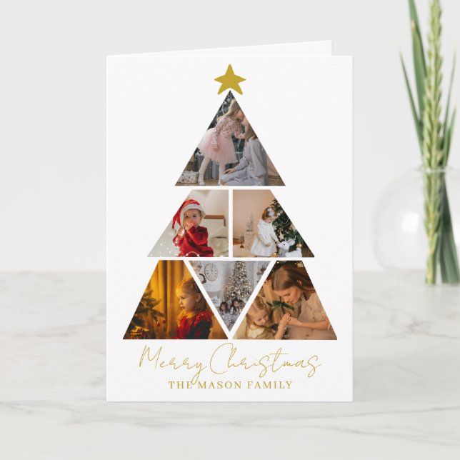 Cartão de Natal em forma de árvore com 6 fotos (Frente)