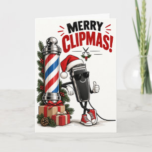Cartão de Natal Engraçado de Barbeiro Merry Clipma