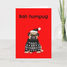 Cartão de Natal engraçado de pug mal-humorado bah