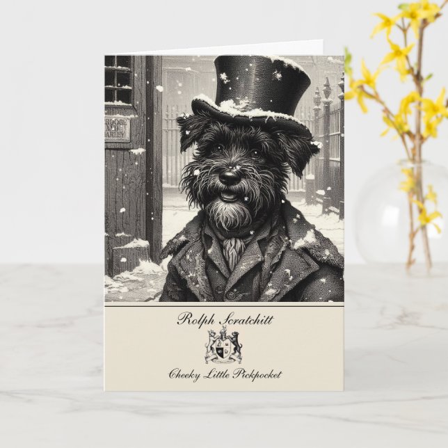 Cartão de Natal Engraçado do Schnauzer Dickens (Flor Amarela)