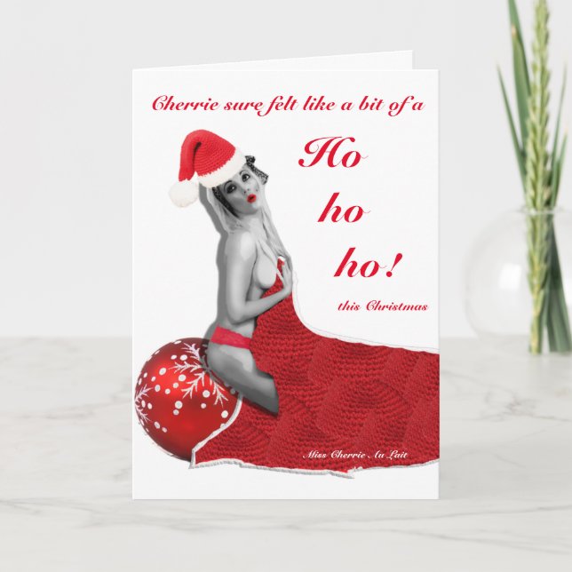 Cartão de Natal Engraçado e Indecente com Pinup Ma (Frente)