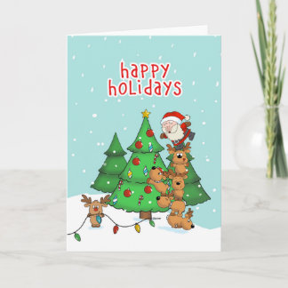 Cartão de Natal engraçado - Papais noeis e seus aj