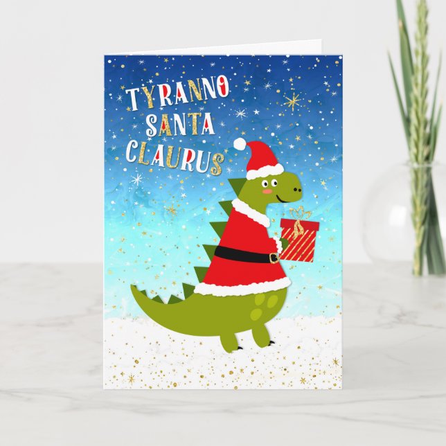 Cartão de Natal Engraçado - TyrannoSantaClaurus (Frente)