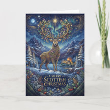 Cartão de Natal Escocês Cervo Dourado