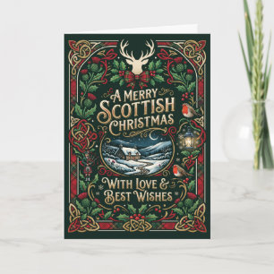 Cartão de Natal Escocês com Cervo e Tartan