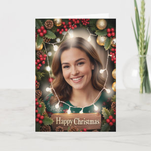 Cartão de Natal Escuro com Foto da Família Quente